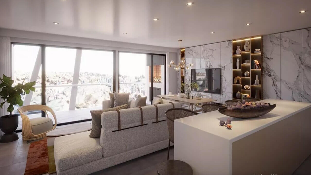 El living del penthouse de lujo del Complejo Deparc de Hurlingham