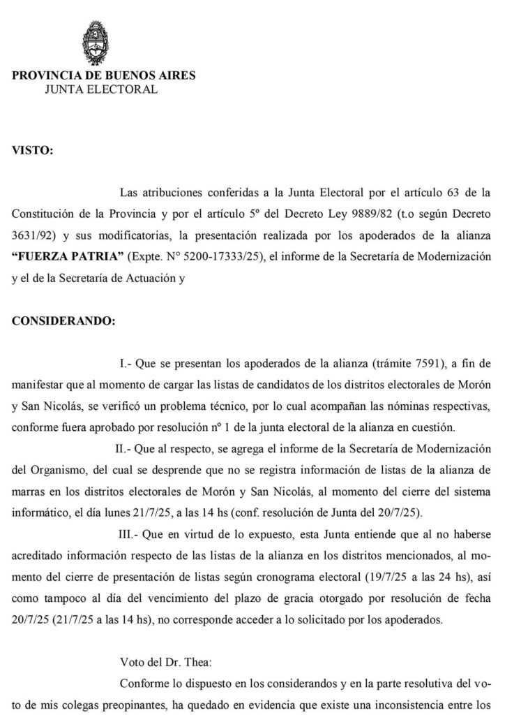 Rechazo Lista de Unidad Movimiento Derecho al Futuro Morón
