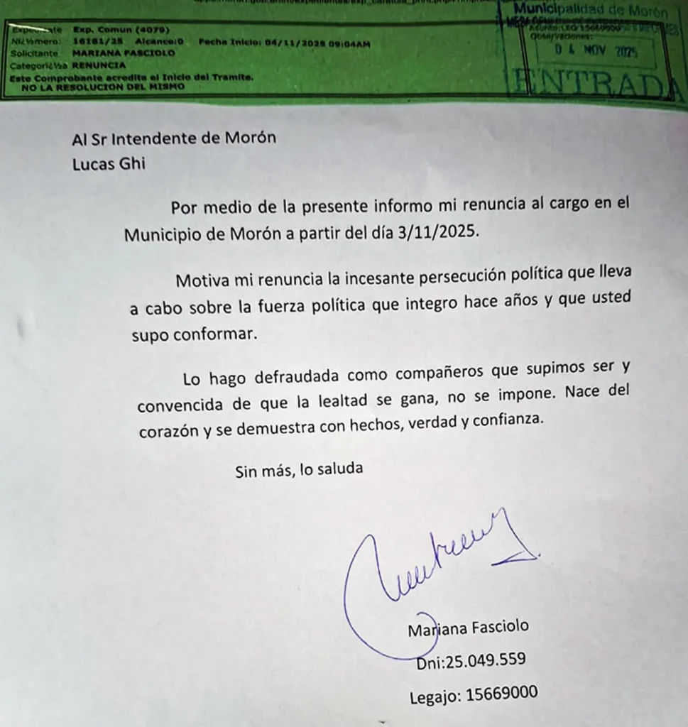 Renuncia de Mariana Fasciolo