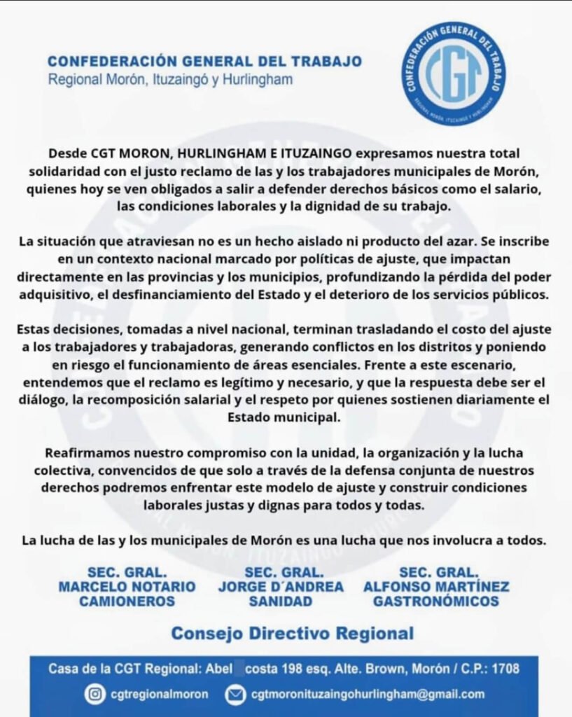 Comunicado de la CGT del día de hoy