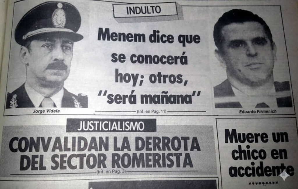 El Presidente Carlos Menem anuncia los indultos