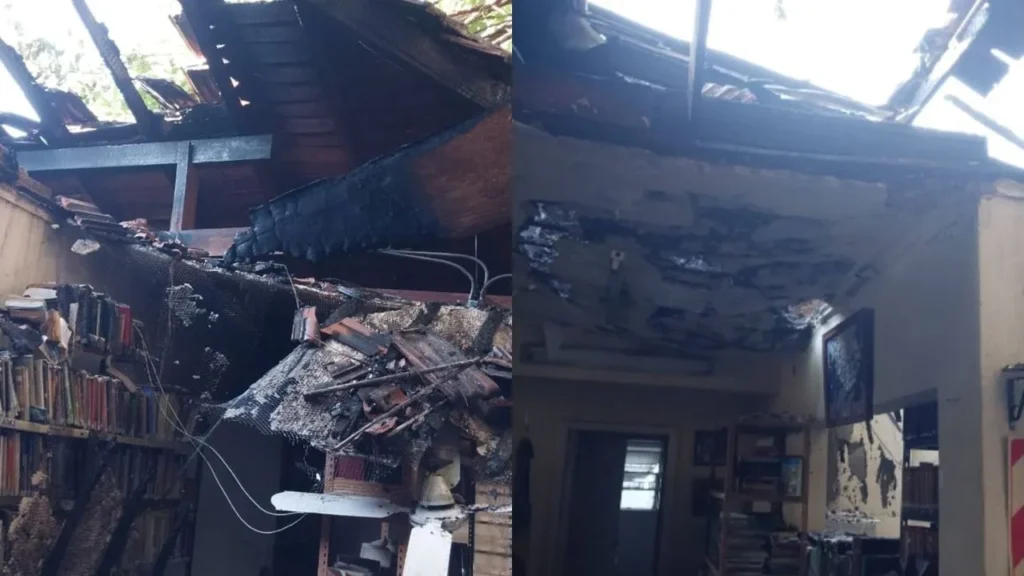 Incendio en la biblioteca de villa tesei