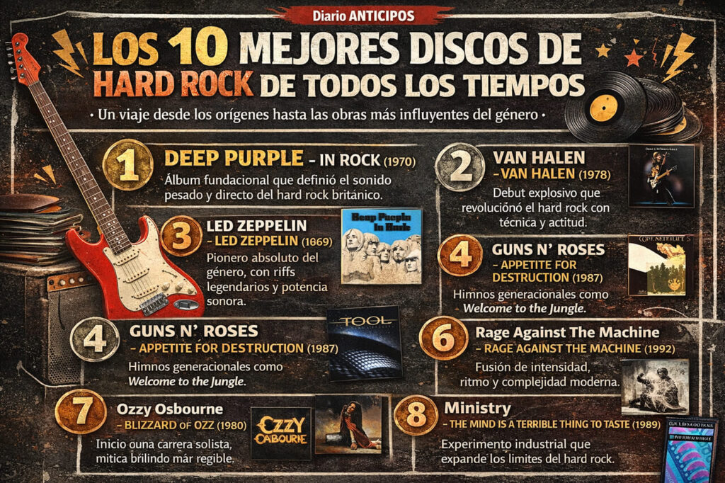 Infografía los 10 mejores discos de hard rock de la histori (Equipo de Diseño de Diario Anticipos)