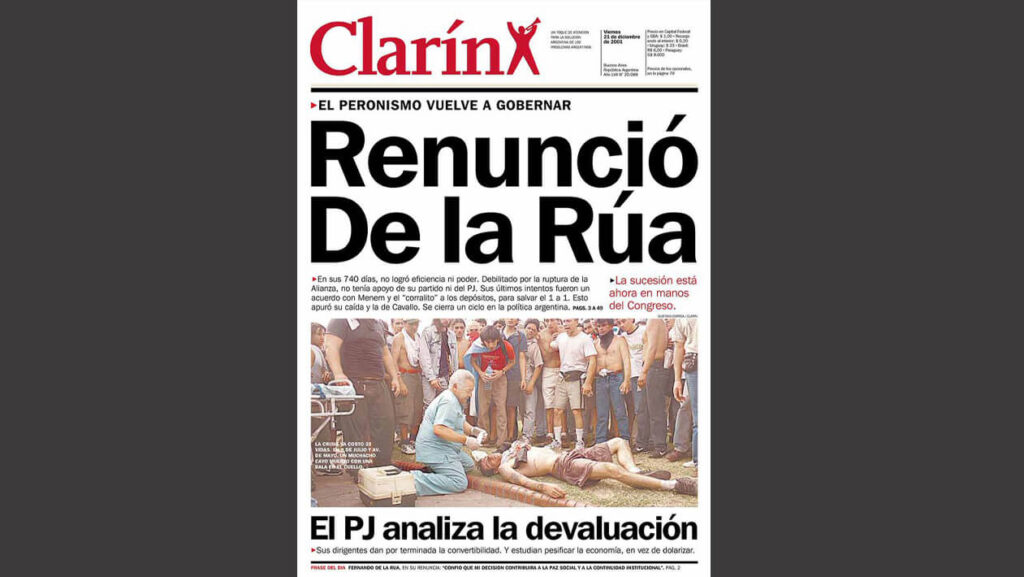 La tapa de Clarín con el anuncio de la renuncia de Fernando de La Rúa