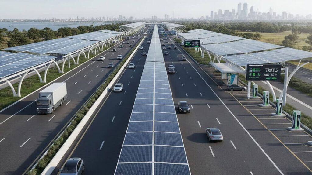 Así quedarán los paneles solares en la Autopista Buenos Aires - La Plata para que el tramo parezca las 24 horas de día