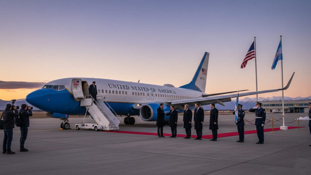 El recibimiento sobrio del avión norteamericano que llegó con militares y legisladores norteamericanos a Usuhaia