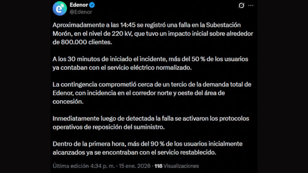 El texto de Edenor por la red X, el de Edesur todavía lo estamos buscando