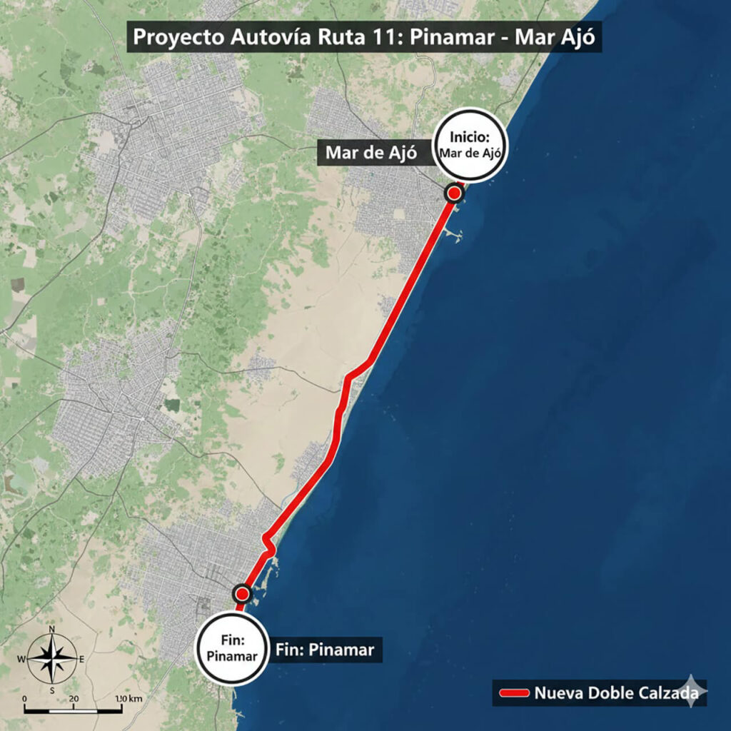 El tramo que se convertirá en autovía a lo largo de la Ruta 11