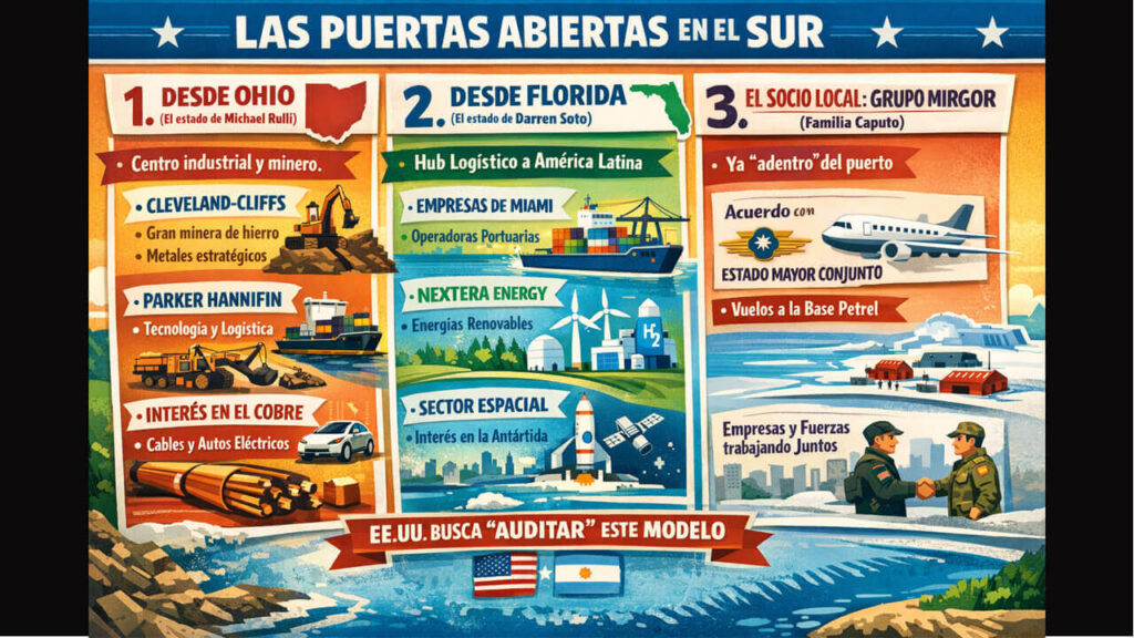 Infografía sobre las empresas interesadas en radicarse en Usuhaia para extraer nuestros recursos naturales (realizada por 5G Fox)