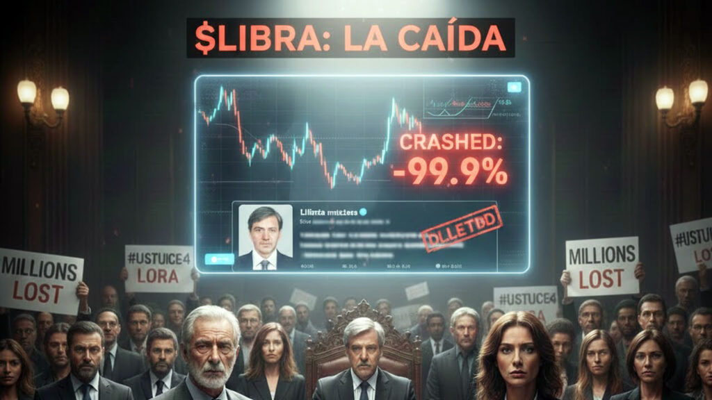 Una ilustración sobre la caída de Libra (por G5 Foxn para Diario Anticipos)