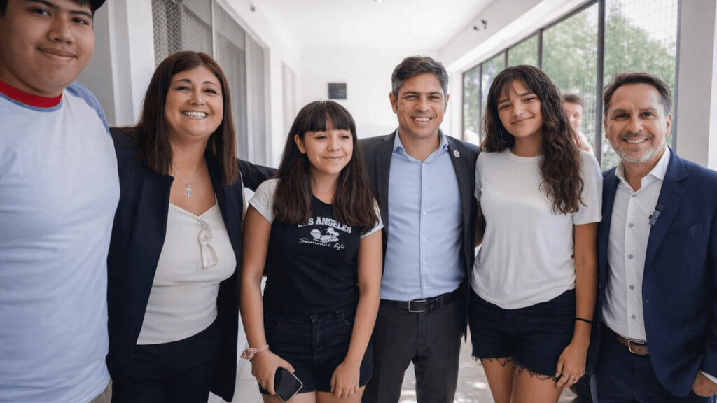 Alumnos del Colegio, Profesores, el Gobernador Axel Kicillof y el intendene Pablo Descalzo