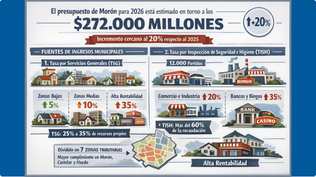 Infografía comparativa sobre la recaudación en Morón realizada por 5G Fox exclusivamente para Diario Anticipos