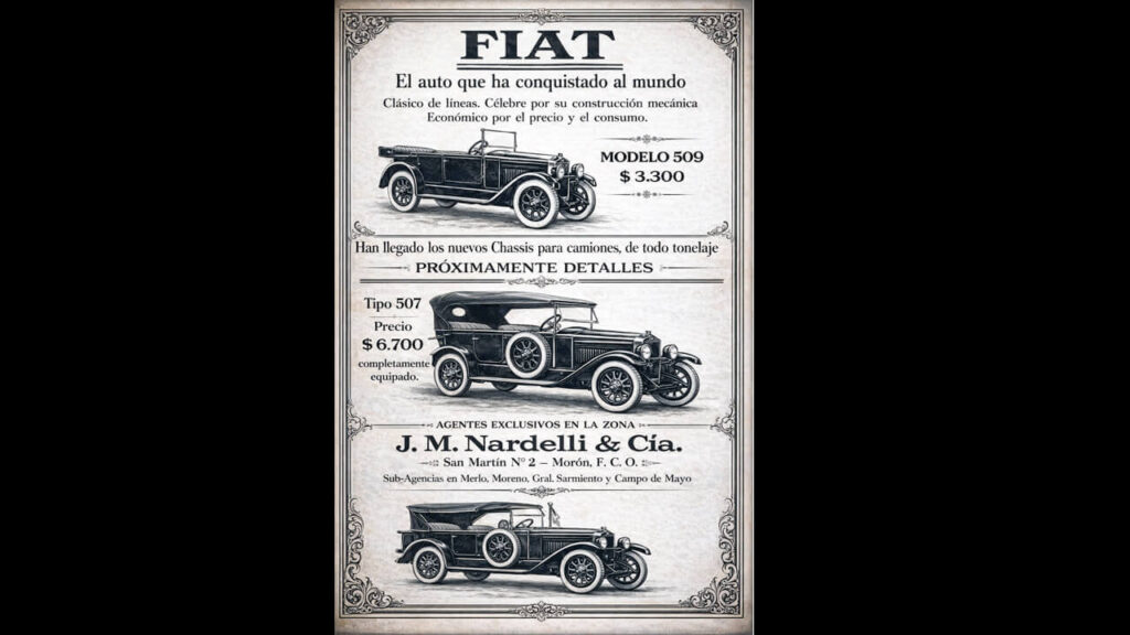 La Concesionaria de Nardelli ofrecía los Fiat grandes modelos para cuatro y hasta cinco personas