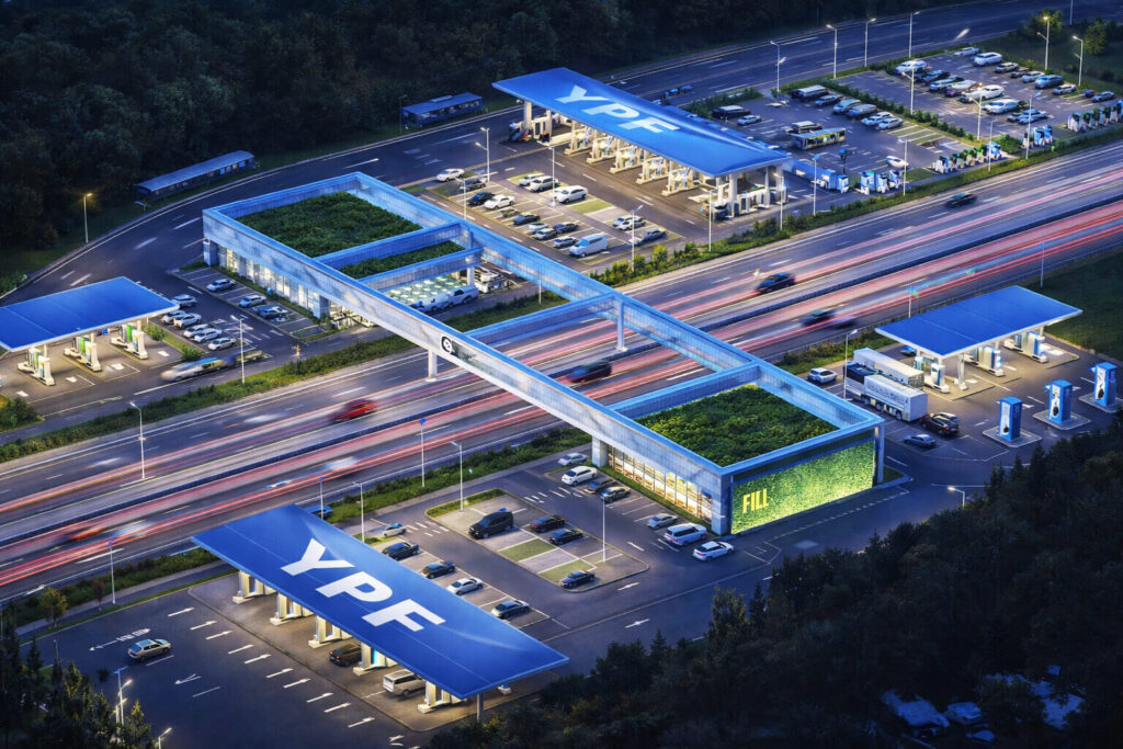 La imagen simulada por render de la futura YPF sobre un predio de diez hectáreas