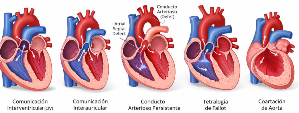 Las Principales Cardiopatías se ven siguiendo la dirección de las flechas que indican como se desvía la sangre o cómo fluye
