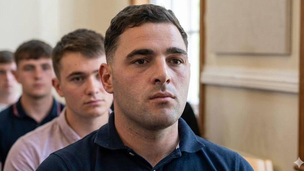 Lucas Pertossi inmóvil durante el juicio oral en Dolores sin poder creer que le tocaría cadena perpetua