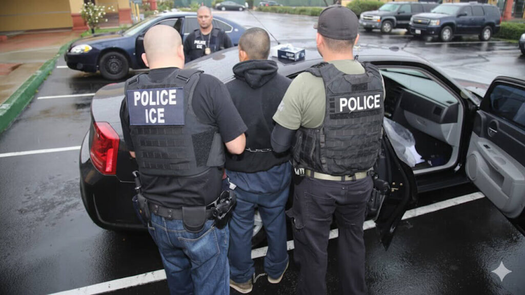 Un extranjero detenido en las calles de Estados Unidos a punto de subir a un patrullero para ser retenido en una base militar