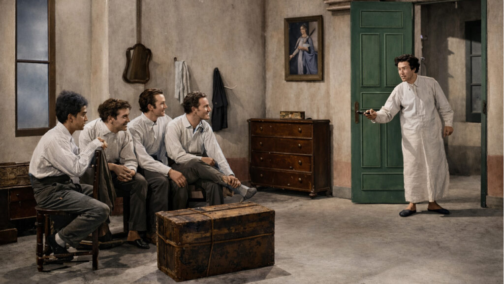 Y acá en otra escena de Juvenilla sentado entre otros actores (Coloreada por 5G Fox)