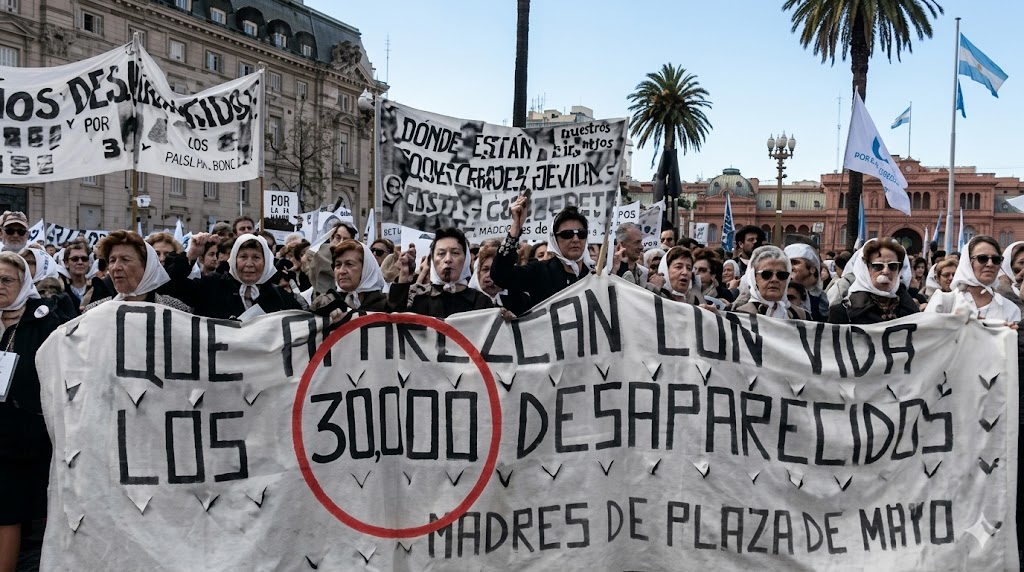 Así se construye un ataque mediático y digital, adulterando fotos, videos y relatos. Jamás marcharon las Madres con una pancarta pidiendo por los 9.000 desaparecidos. Siempre fueron 30.000