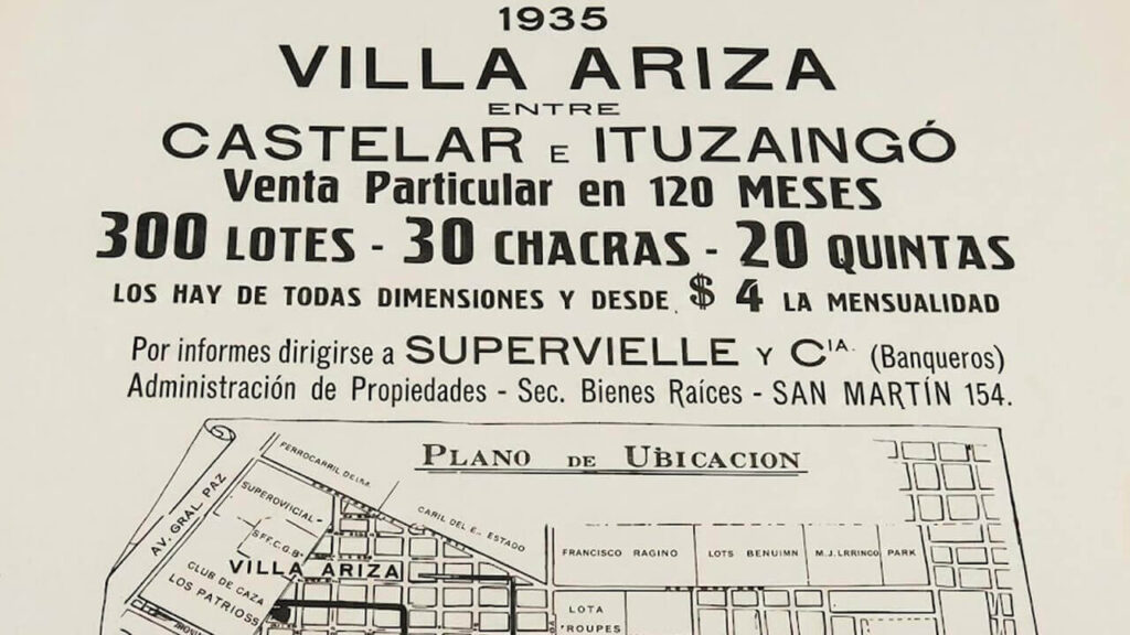 Esta es una pieza histórica fascinante de 1935 sobre el loteo de Villa Ariza