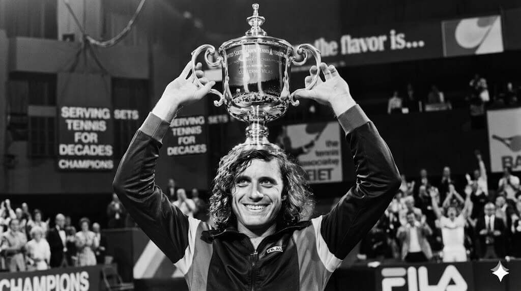 Guillermo Vilas en el torneo de Forest Hill en 1977