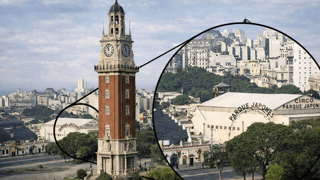 La misma foto pero curada y coloreada con IA se puede distinguir ya una Ciudad de Buenos Aires opulenta