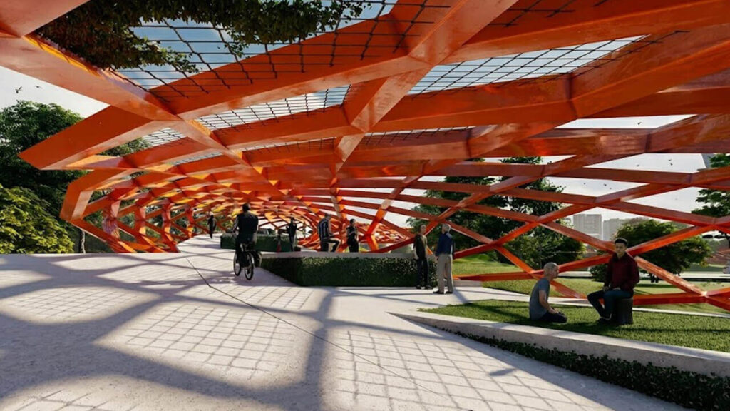 Render del Anillo Pampa que lo proponen como parador, mirador y bicisenda