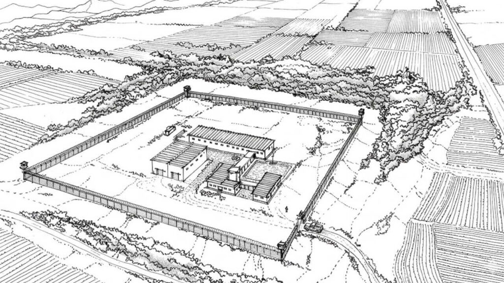 Un boceto del complejo La Cacha entero de punta a punta