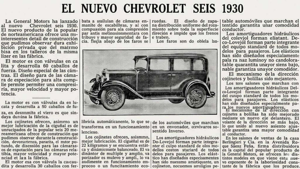 Otro artículo de la época sobre el Chevrolet Six que encargaba General Motors. Otro factor a tener en cuenta, jamás dejaban de promocionar sus productos y de manera masiva.