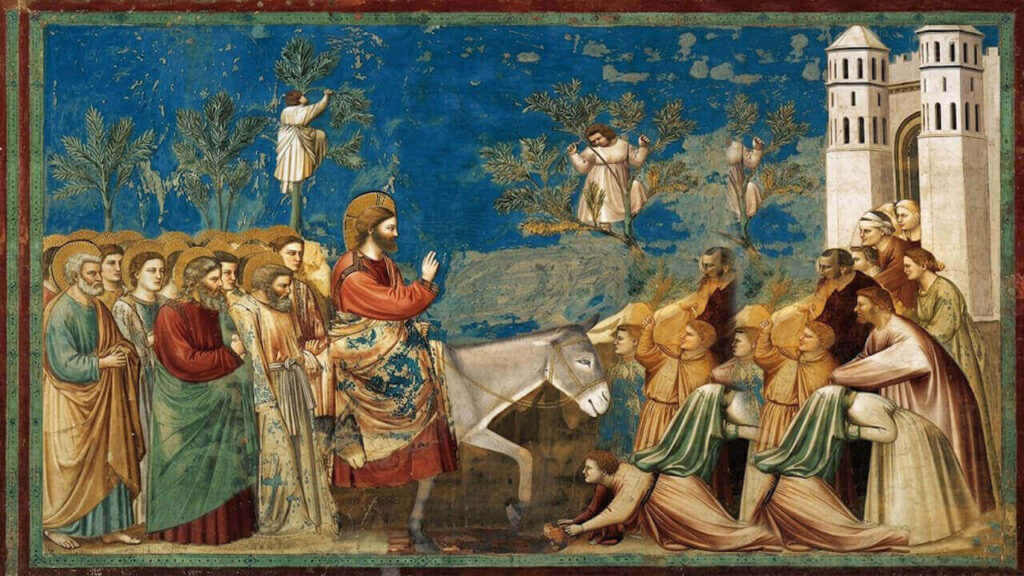 La entrada triunfal de Jesús a Jerusalén. Archivo Giotto di Bondone No. 26 Scenes from the Life of Christ 10. Entry into Jerusalem