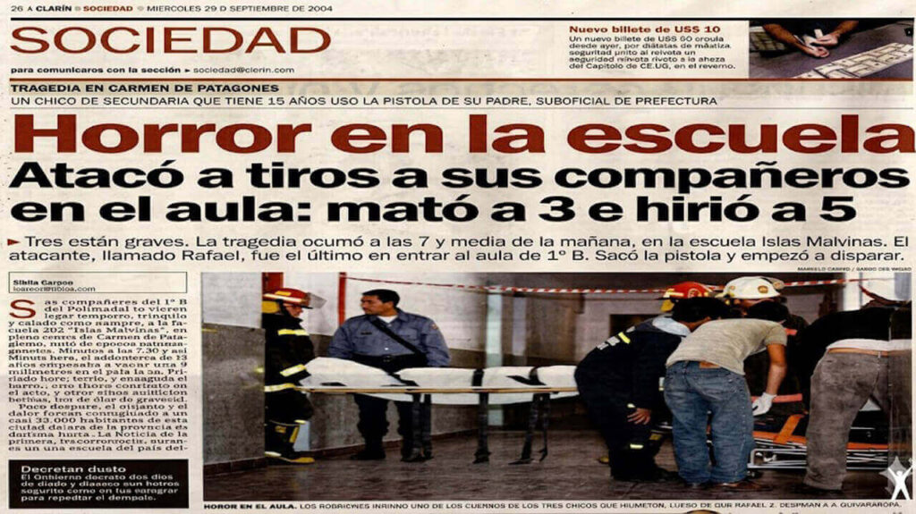 Escuelas y violencia armada bien amarillo. Horror en letras gigantes y sin plantear ningún debate