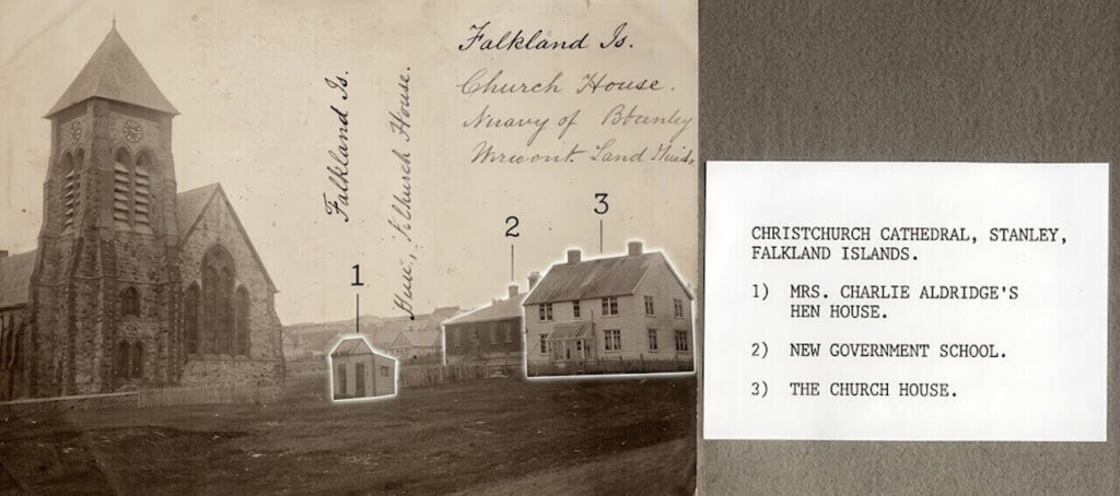 Hay información para reconstruir la memoria sobre Malvinas. Esta es la segunda catedral de Puerto Argentino que se levantó sobre las ruinas de la anterior.