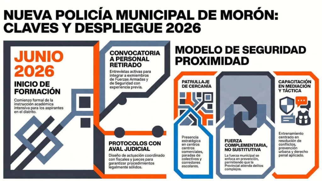 La Infografía exhibe los tiempos de conformación de la Policía Municipal Morón