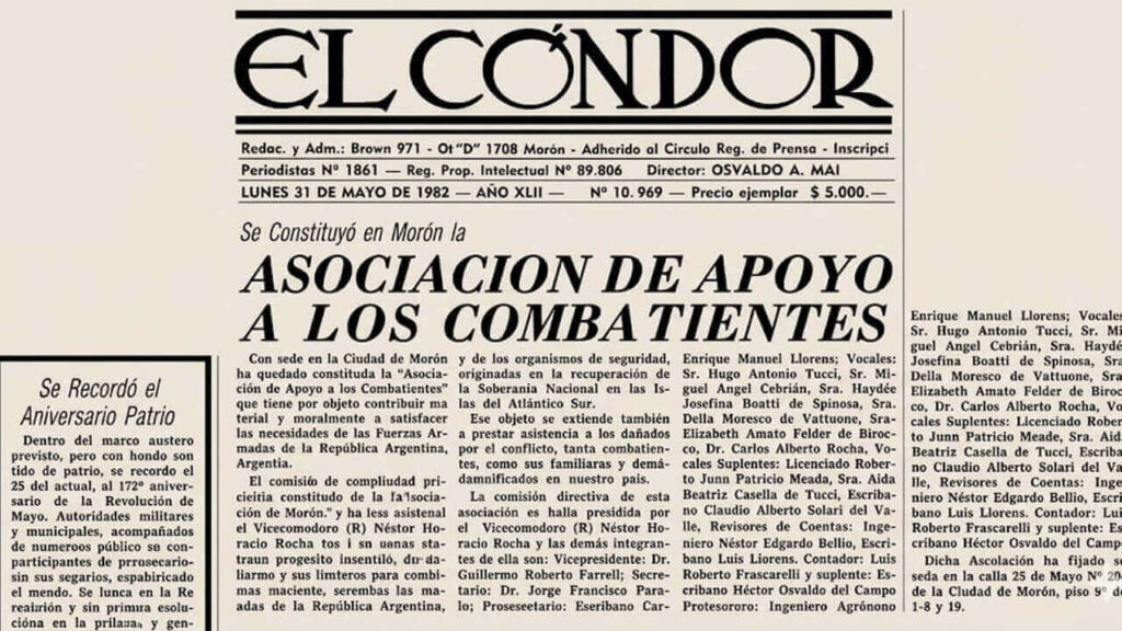 Morón y Malvinas 2026: Periódico El Cóndor de Osvaldo Mai anuncia a Asociación de Apoyo a los Combatientes en plena guerra