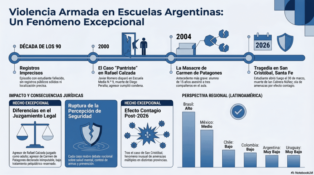 Infografía con la cronología de Escuelas y violencia armada