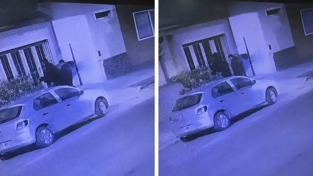 Aca se los ve llegar a Claudio Barrelier y Agustina Vega. Esta fue la casa del hombre que fue allanada dos veces y no encontraron nada.
