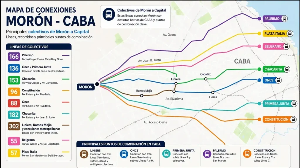 Colectivos Morón a Capital. Acá tiene cada uno de los recorridos de Morón hacia Ciudad de Buenos Aires y viceversa.