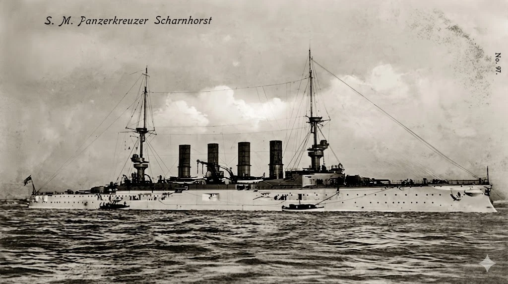 El SMS Scharnhorst, buque insignia de von Spee participó de la guerra antes de la guerra