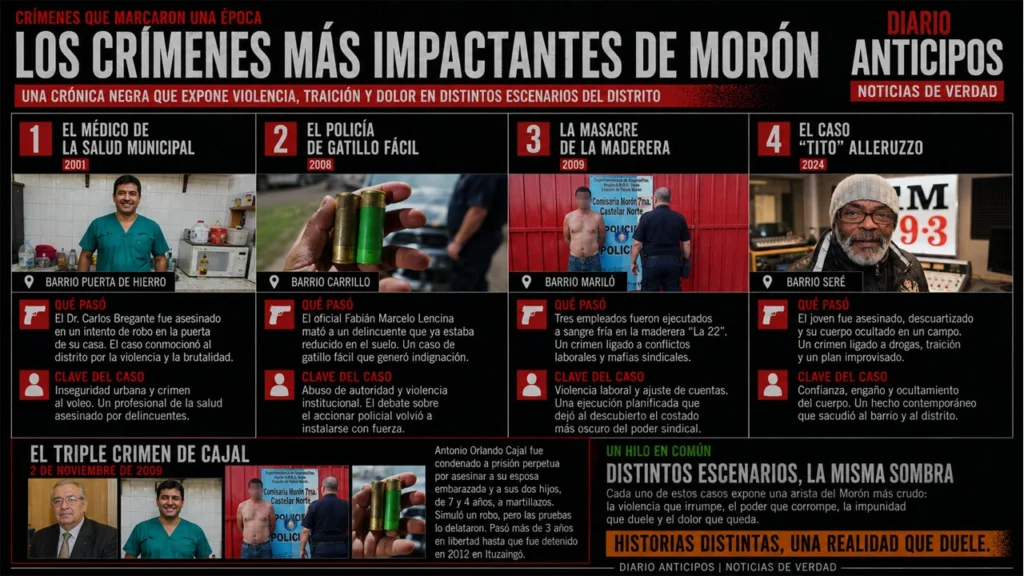 Los crímenes más impactantes de Morón en una Infografía hecha por FX 5G para Diario Anticipos