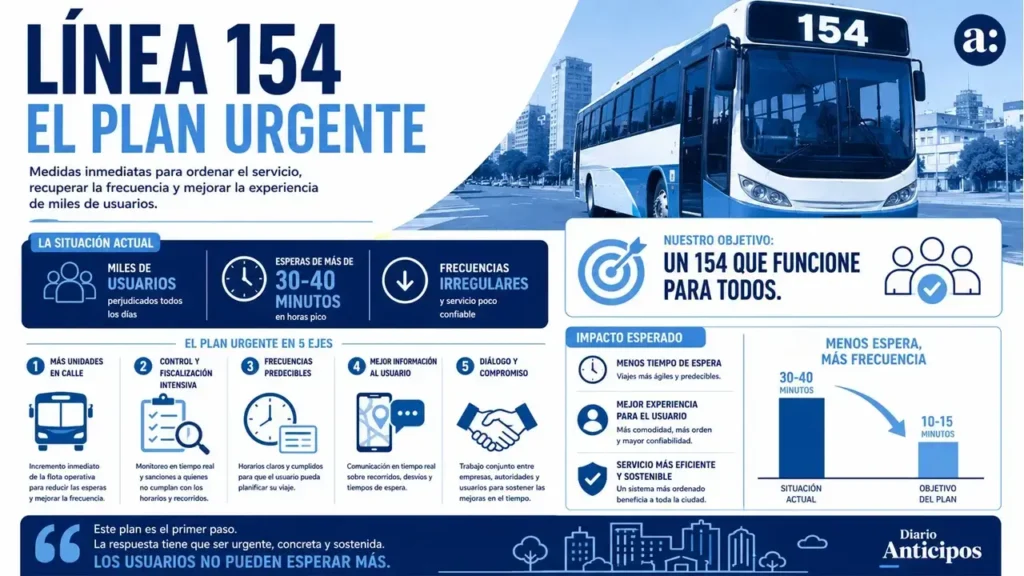 Una vistazo rápido de lo que ocurrirá con la Línea 154 en una infografía exclusiva de FX 5G para Diario Anticipos