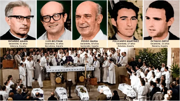 La Masacre de San Patricio. Las cinco víctimas y la imagen del sepelio. Qué tristeza. Qué dolor.