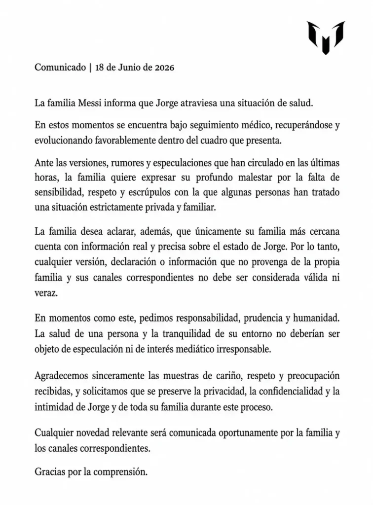 El comunicado oficial. Disipa dudas y rumores y confirmación datos concretos y fieles.