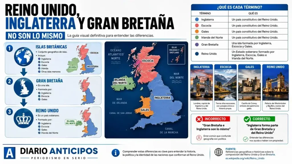 Una infografía de FX G5 especial para Diario Anticipos. Acá una visualización rápida sobre cómo está conformada el Reino Unido.