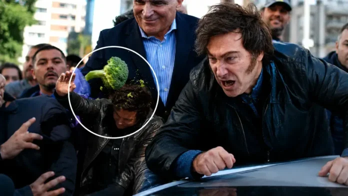 Al Presidente Javier Milei le tiraron con un brócoli y el atacante fue denunciado