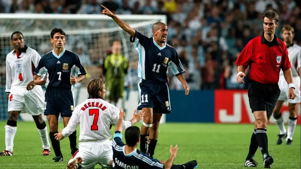 La imagen corresponde a uno de los episodios más recordados de la rivalidad entre Argentina e Inglaterra: el partido amistoso disputado el 23 de mayo de 2000 en el antiguo estadio de Wembley, en Londres.