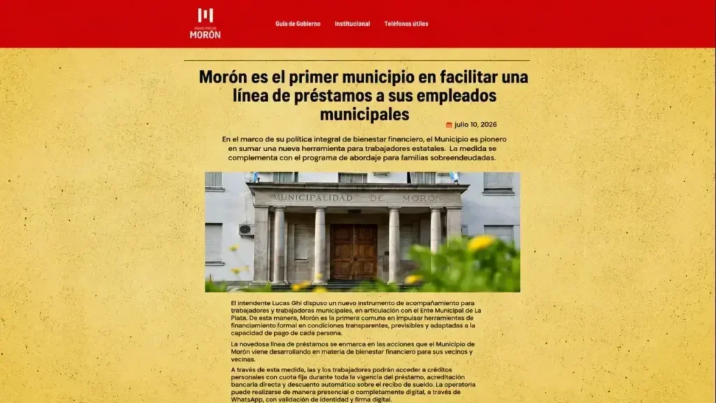La nota que publicó Martín Molinari en la Página Web del Municipio el 10 de Julio. Bueno, los créditos ya se acabaron. Kaput.
