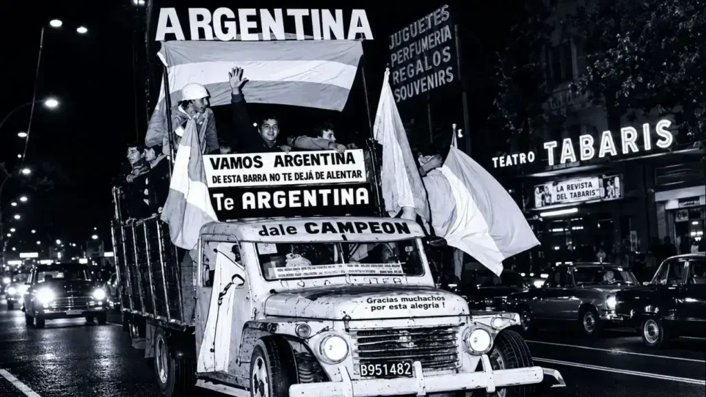 Otro loco lindo y fanático que decoró su Rastrojero del piso al techo. La gente vivió la euforia contra la represión que generaba tristeza y desolación.