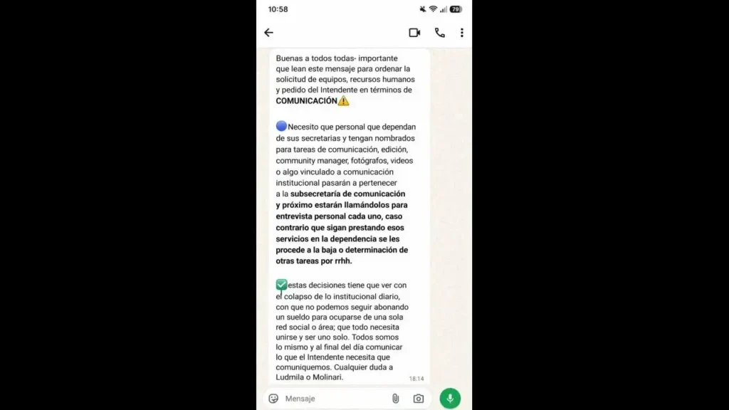 Acá el texto enviado a todos los Secretarios, Subsecretarios y Directores