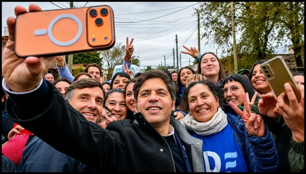 Kicillof con la militancia de Movimiento Derecho al Futuro sacandose una selfie