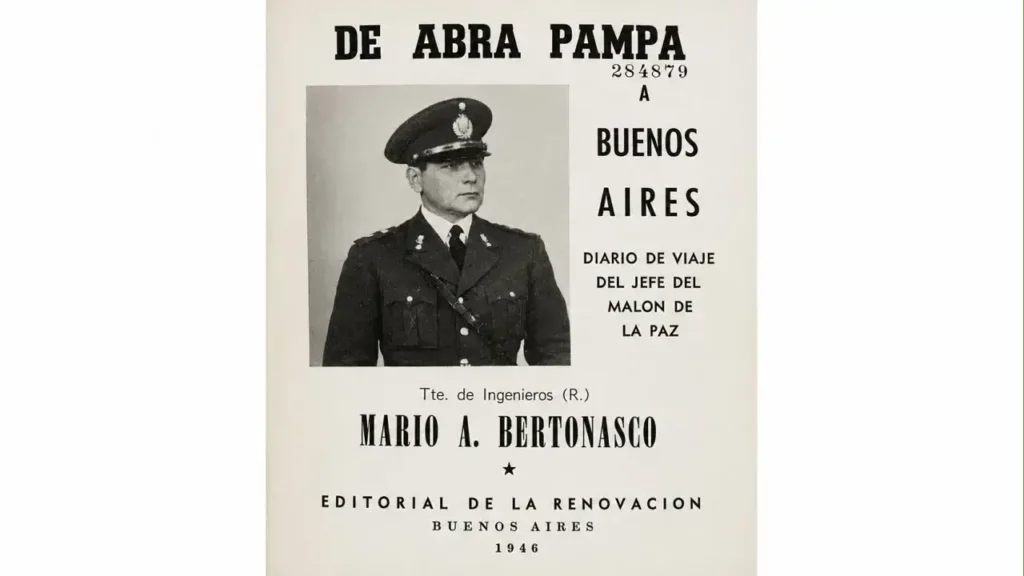 Una tapa de diario de viaje del Malón de la Paz, escritos del viaje por el ingeniero militar Mario Augusto Bertonasco, quien acompañó la marcha